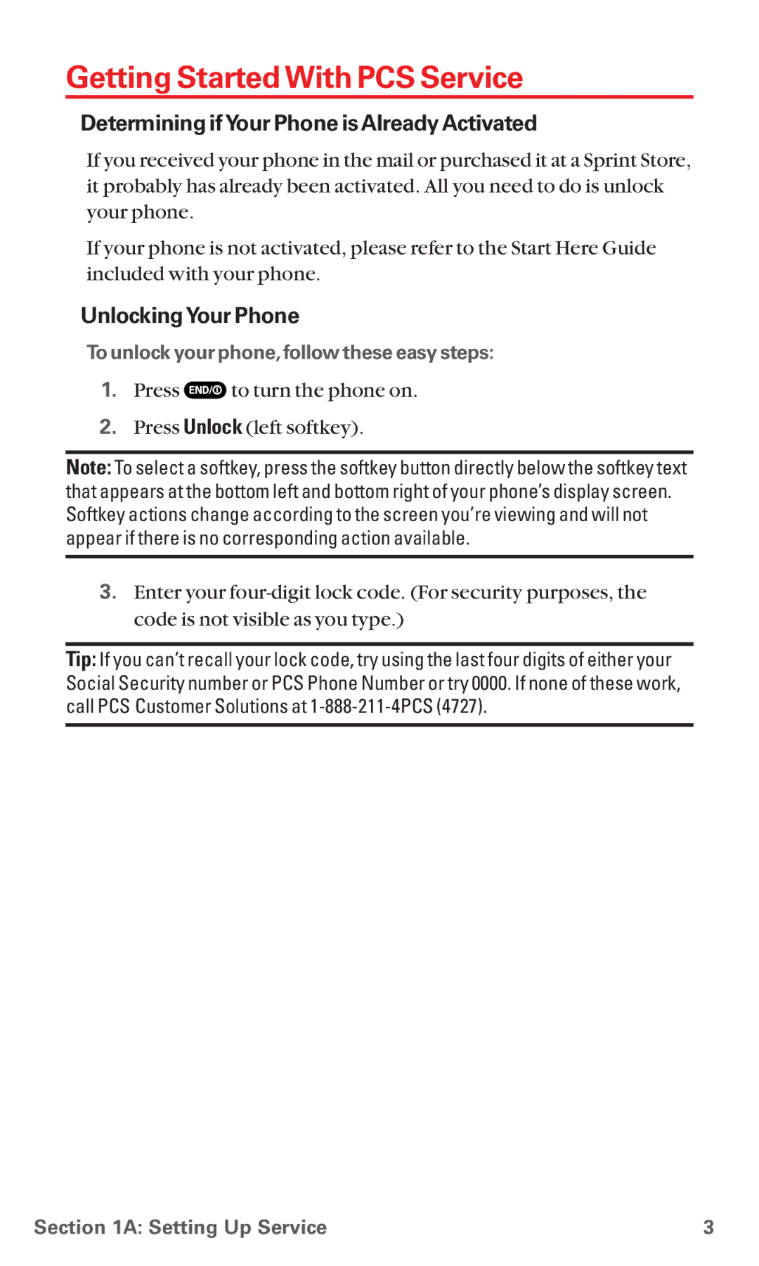 Sanyo PM-8200 manual Getting Started With PCS Service, Determining ifYour Phone is Already Activated, UnlockingYour Phone 