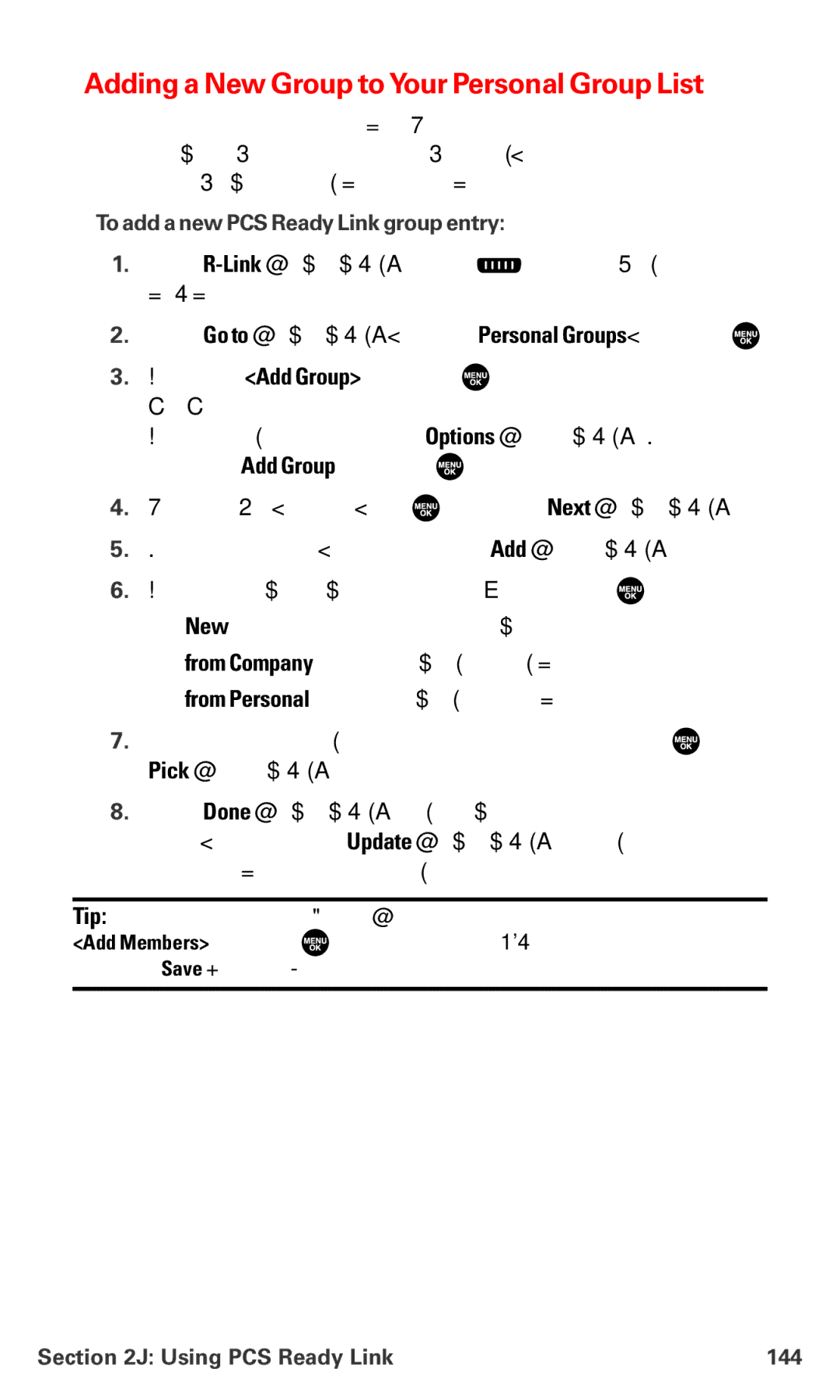 Sanyo PM-8200 manual Adding a New Group to Your Personal Group List, To add a new PCS Ready Link group entry 