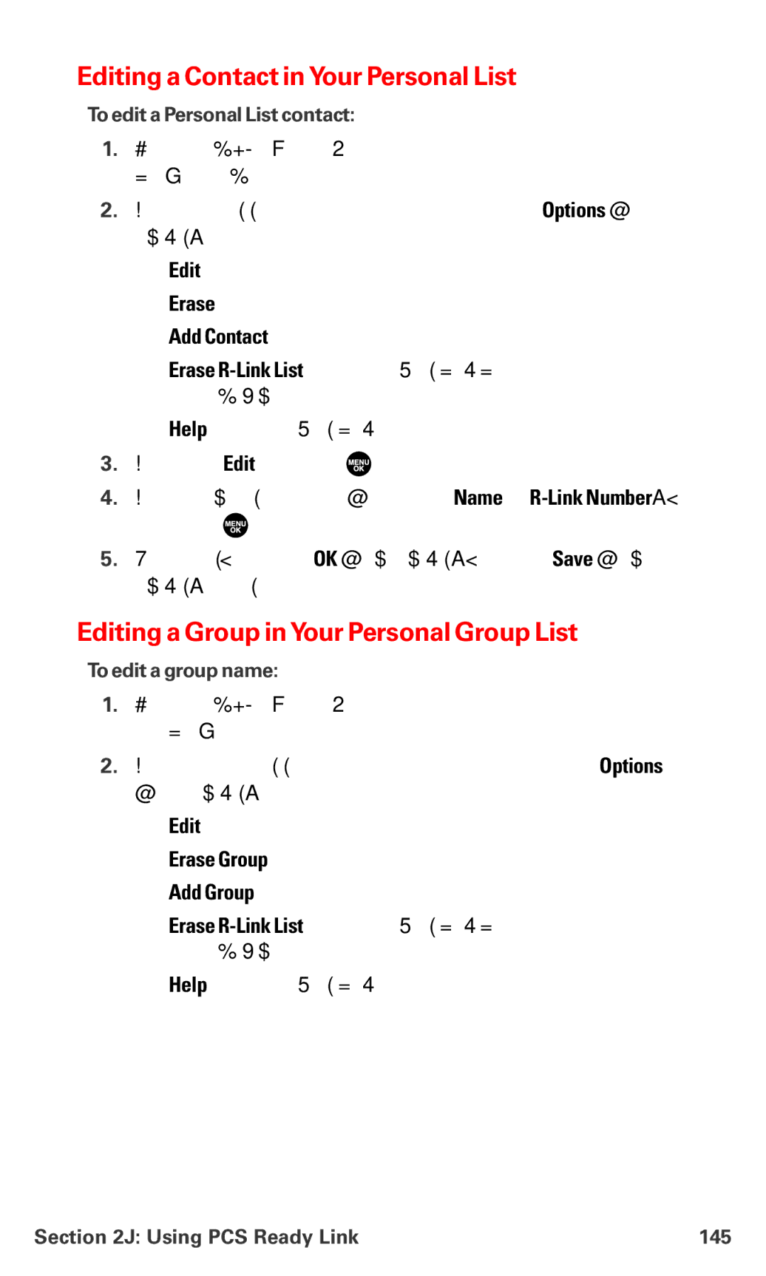 Sanyo PM-8200 Editing a Contact in Your Personal List, Editing a Group in Your Personal Group List, To edit a group name 