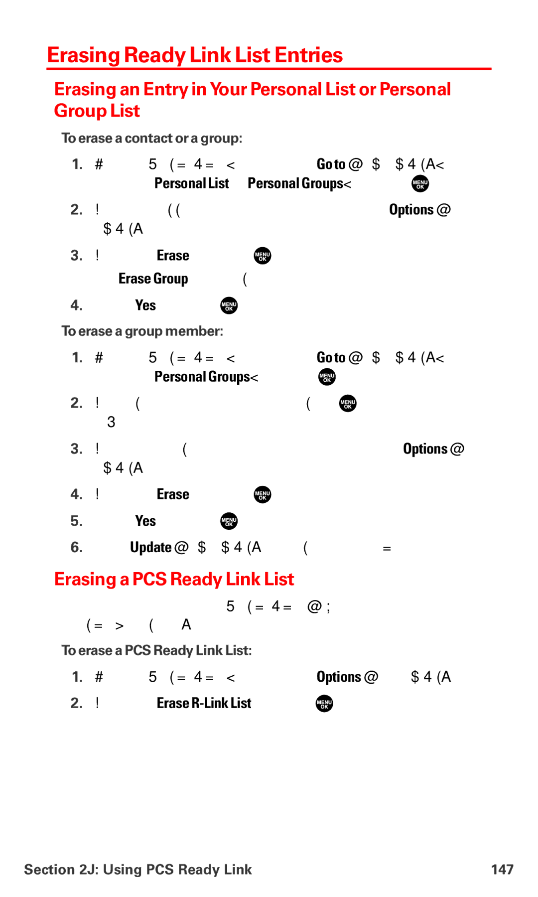 Sanyo PM-8200 manual Erasing Ready Link List Entries, Erasing a PCS Ready Link List 