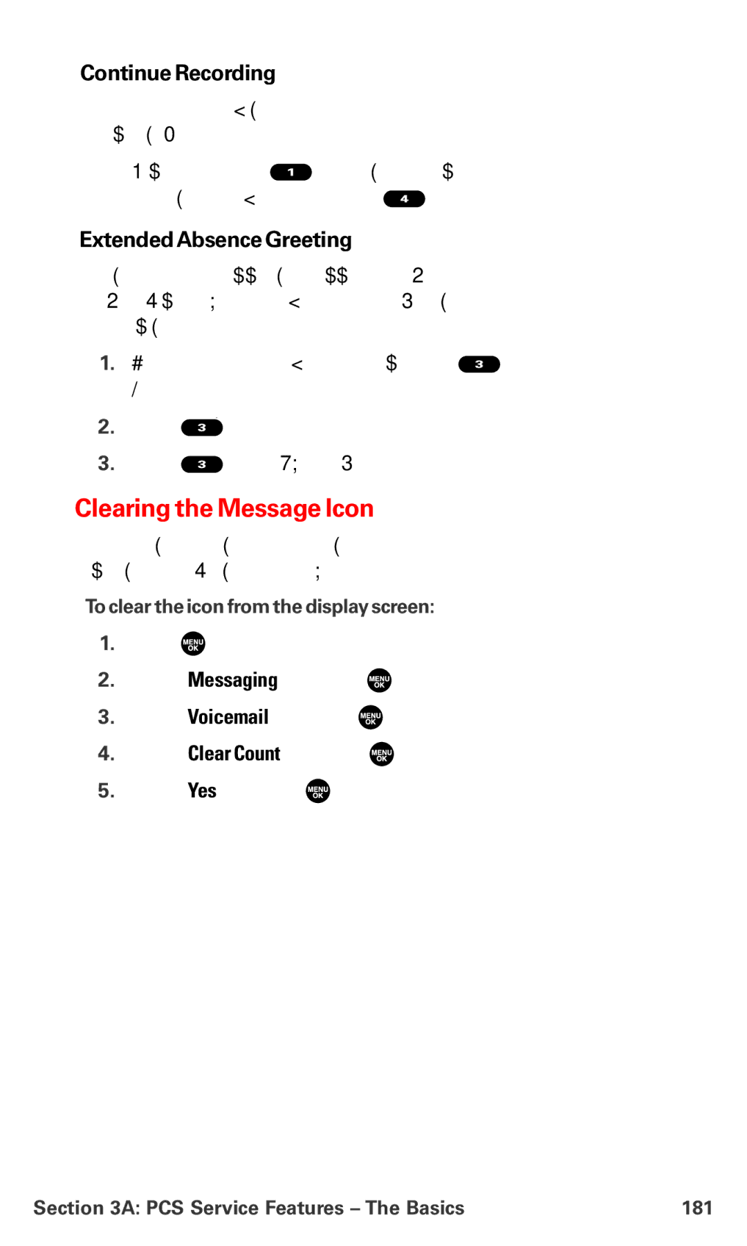 Sanyo PM-8200 manual Clearing the Message Icon, Continue Recording, Extended Absence Greeting 