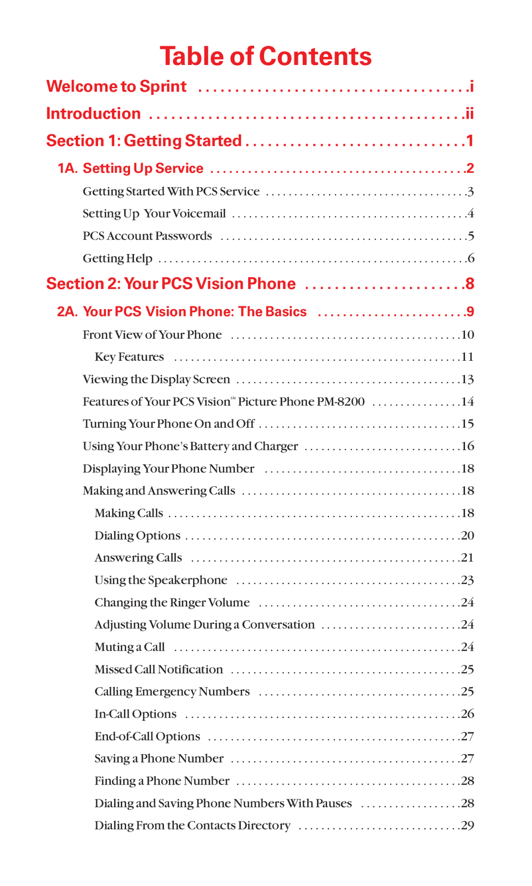 Sanyo PM-8200 manual Table of Contents 