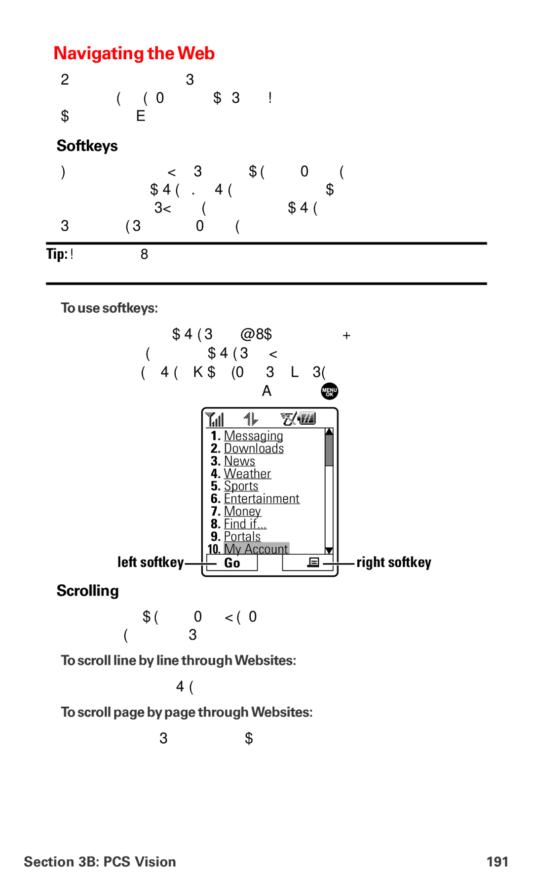 Sanyo PM-8200 manual Navigating the Web, Softkeys, Scrolling 