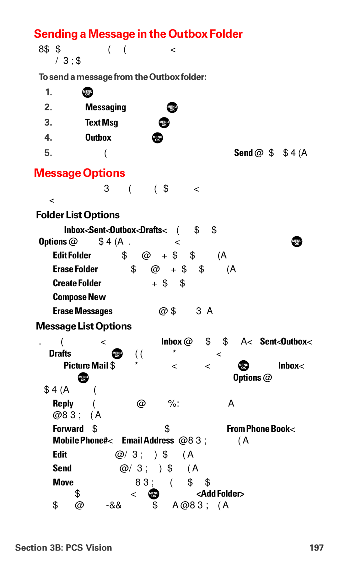 Sanyo PM-8200 manual Sending a Message in the Outbox Folder, Message Options, Folder List Options, Message List Options 