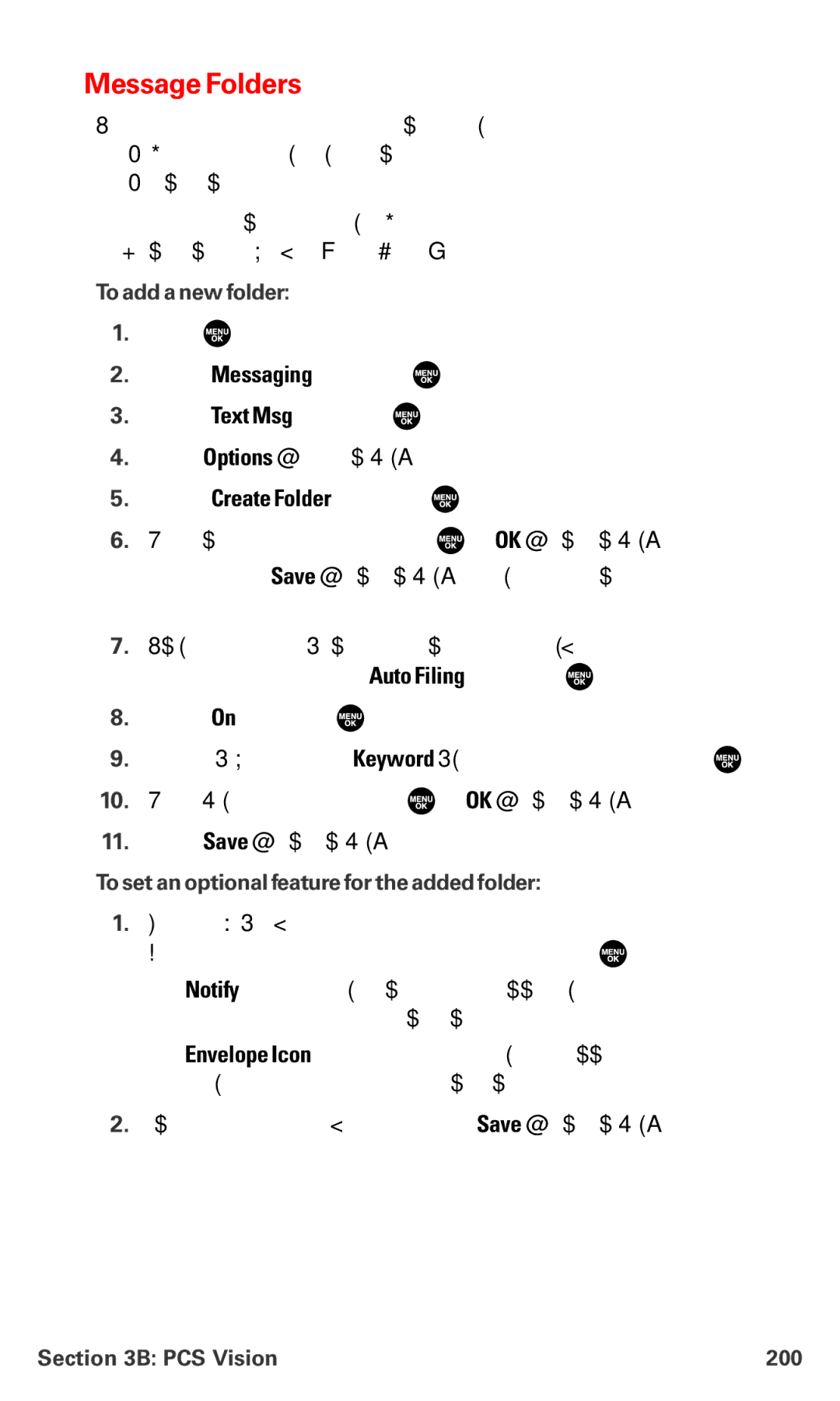 Sanyo PM-8200 manual Message Folders, To add a new folder, To set an optional feature for the added folder, PCS Vision 200 