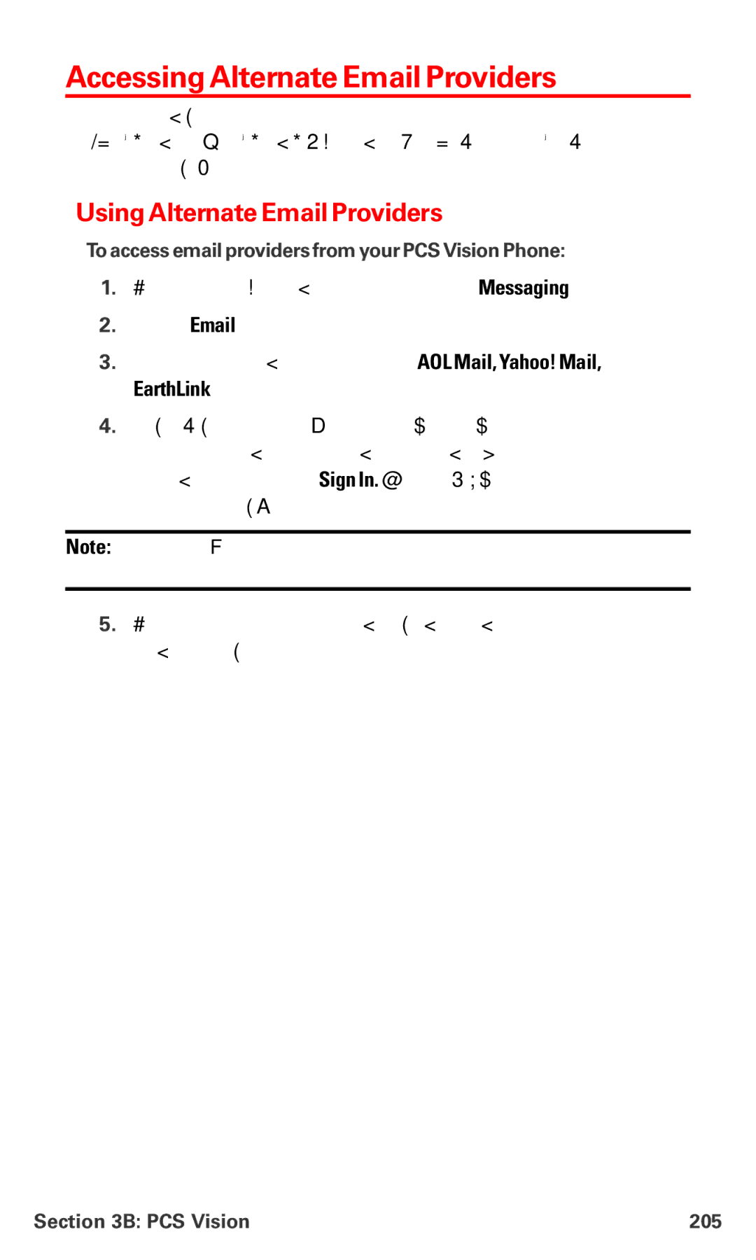 Sanyo PM-8200 manual Accessing Alternate Email Providers, Using Alternate Email Providers, EarthLink, PCS Vision 205 