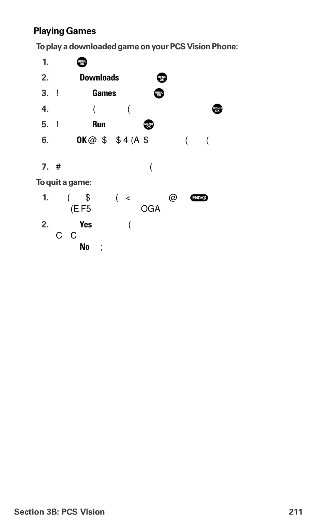 Sanyo PM-8200 manual Playing Games, To play a downloaded game on your PCS Vision Phone, To quit a game, PCS Vision 211 