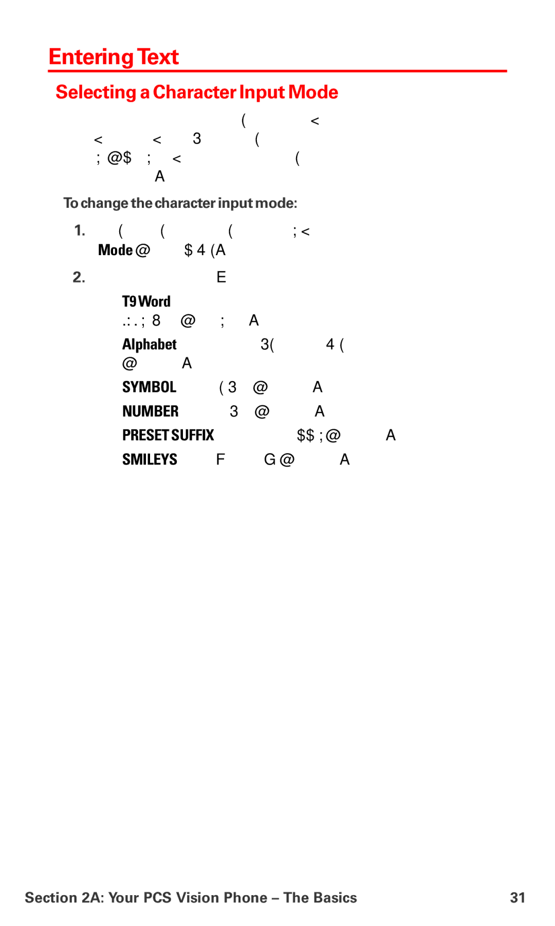 Sanyo PM-8200 manual Entering Text, Selecting a Character Input Mode, To change the character input mode 