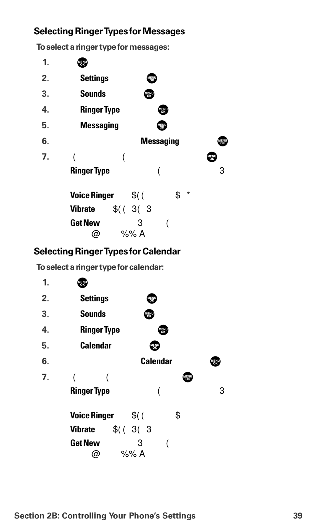 Sanyo PM-8200 Selecting RingerTypes for Messages, Selecting RingerTypes for Calendar, To select a ringer type for messages 