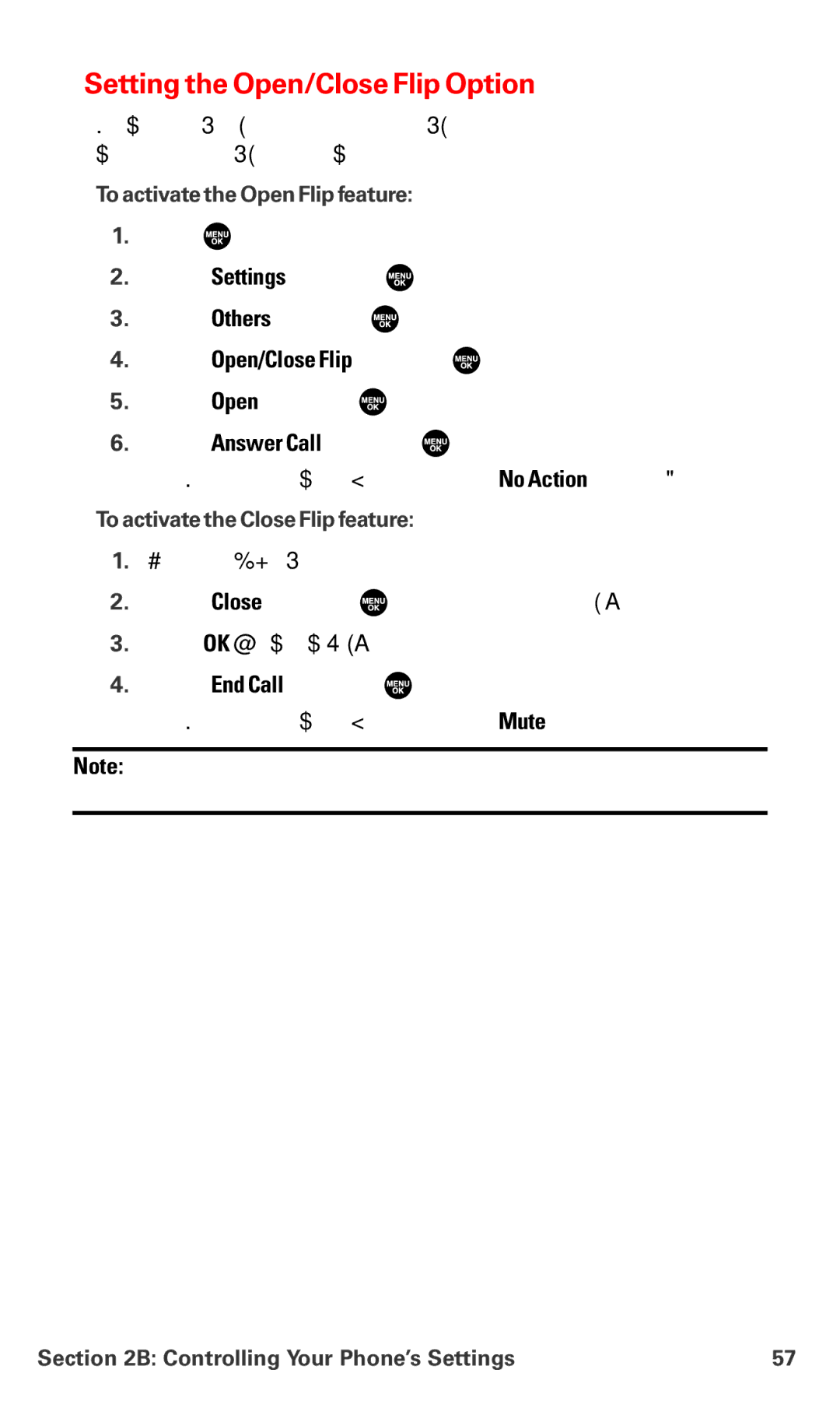 Sanyo PM-8200 Setting the Open/Close Flip Option, To activate the Open Flip feature, To activate the Close Flip feature 