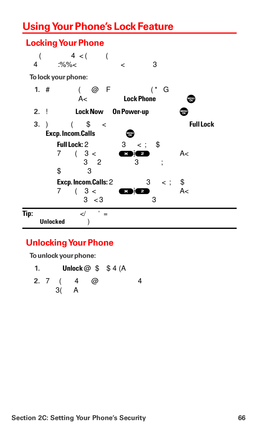 Sanyo PM-8200 manual Using Your Phone’s Lock Feature, Locking Your Phone, Unlocking Your Phone, Excp. Incom.Calls and press 