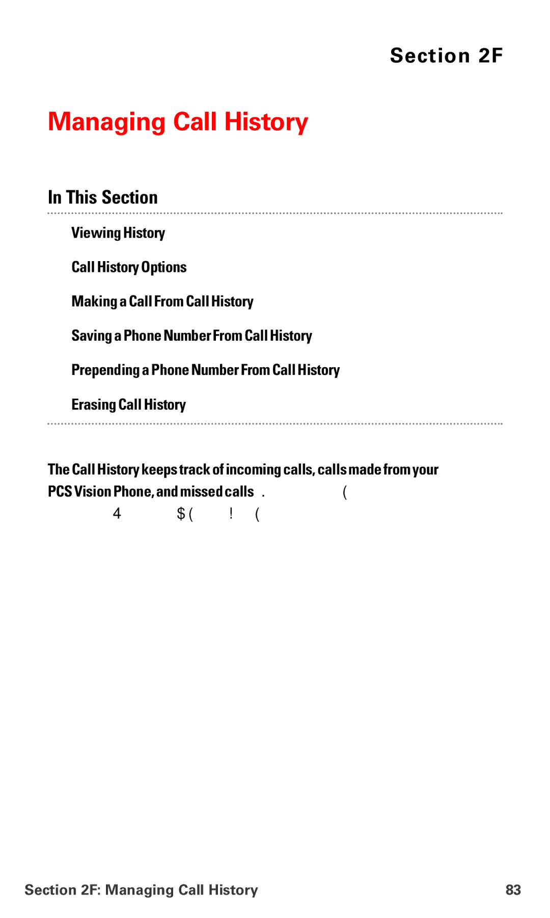 Sanyo PM-8200 manual Managing Call History 