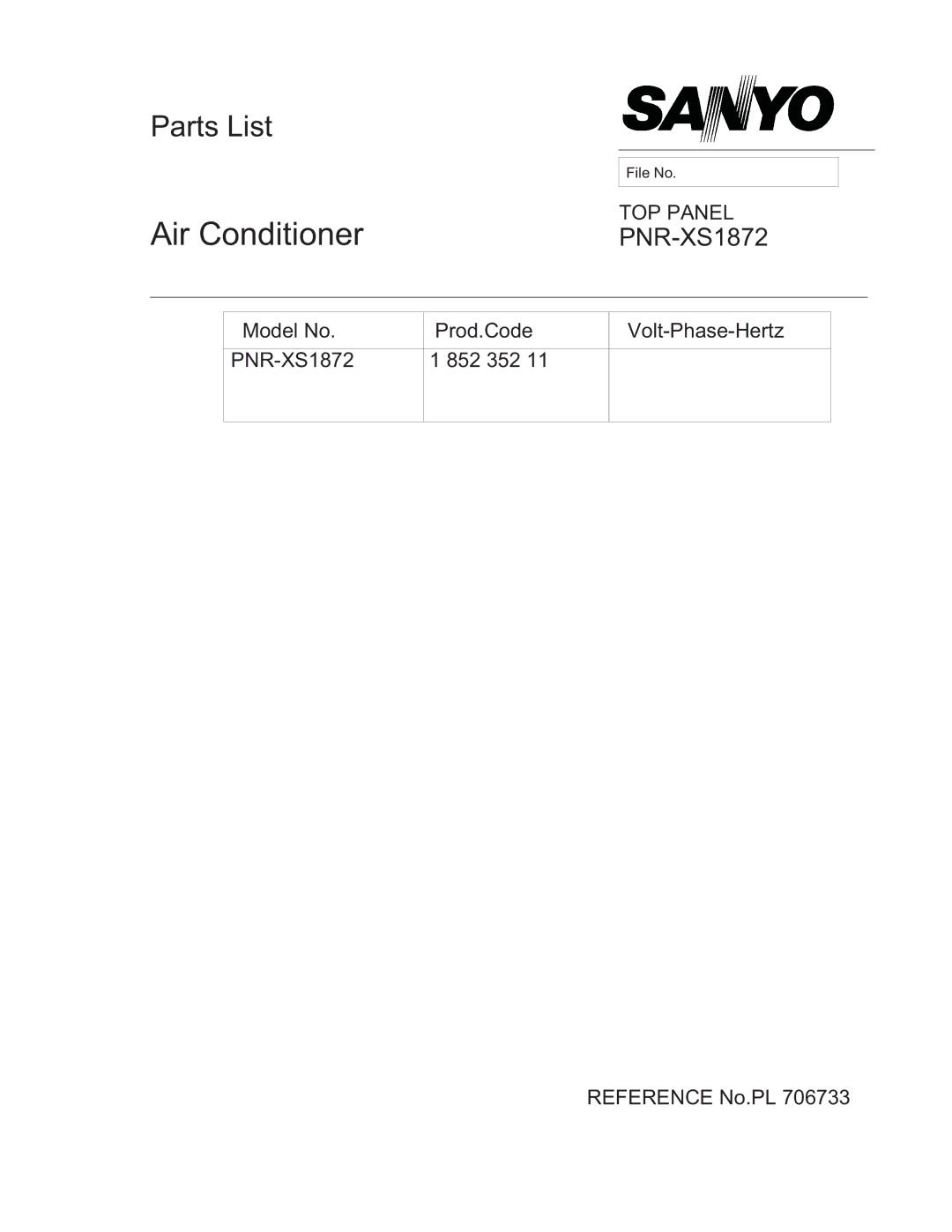 Sanyo PNR-XS1872 manual Air Conditioner 