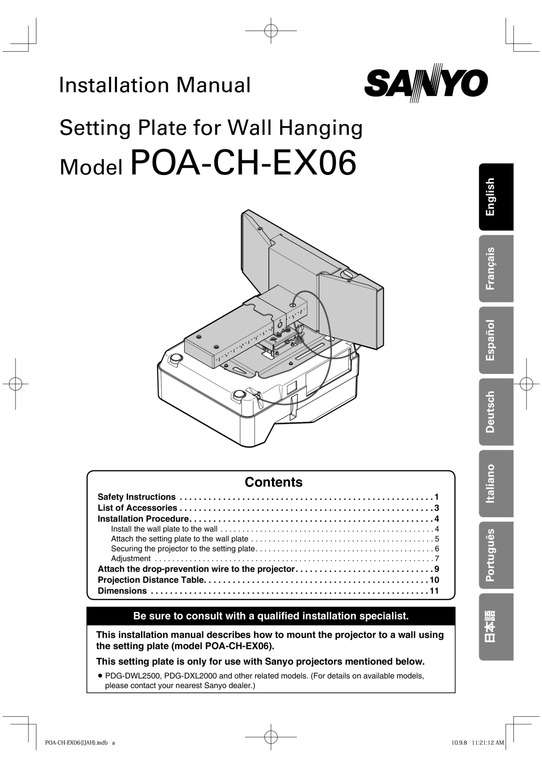 Sanyo installation manual Model POA-CH-EX06 