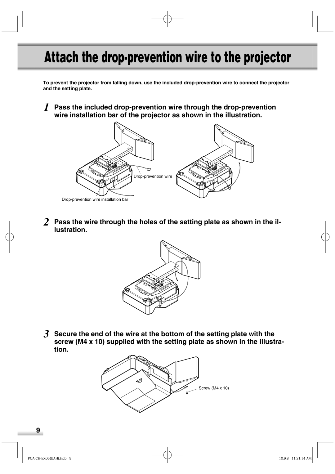 Sanyo POA-CH-EX06 installation manual Attach the drop-prevention wire to the projector 