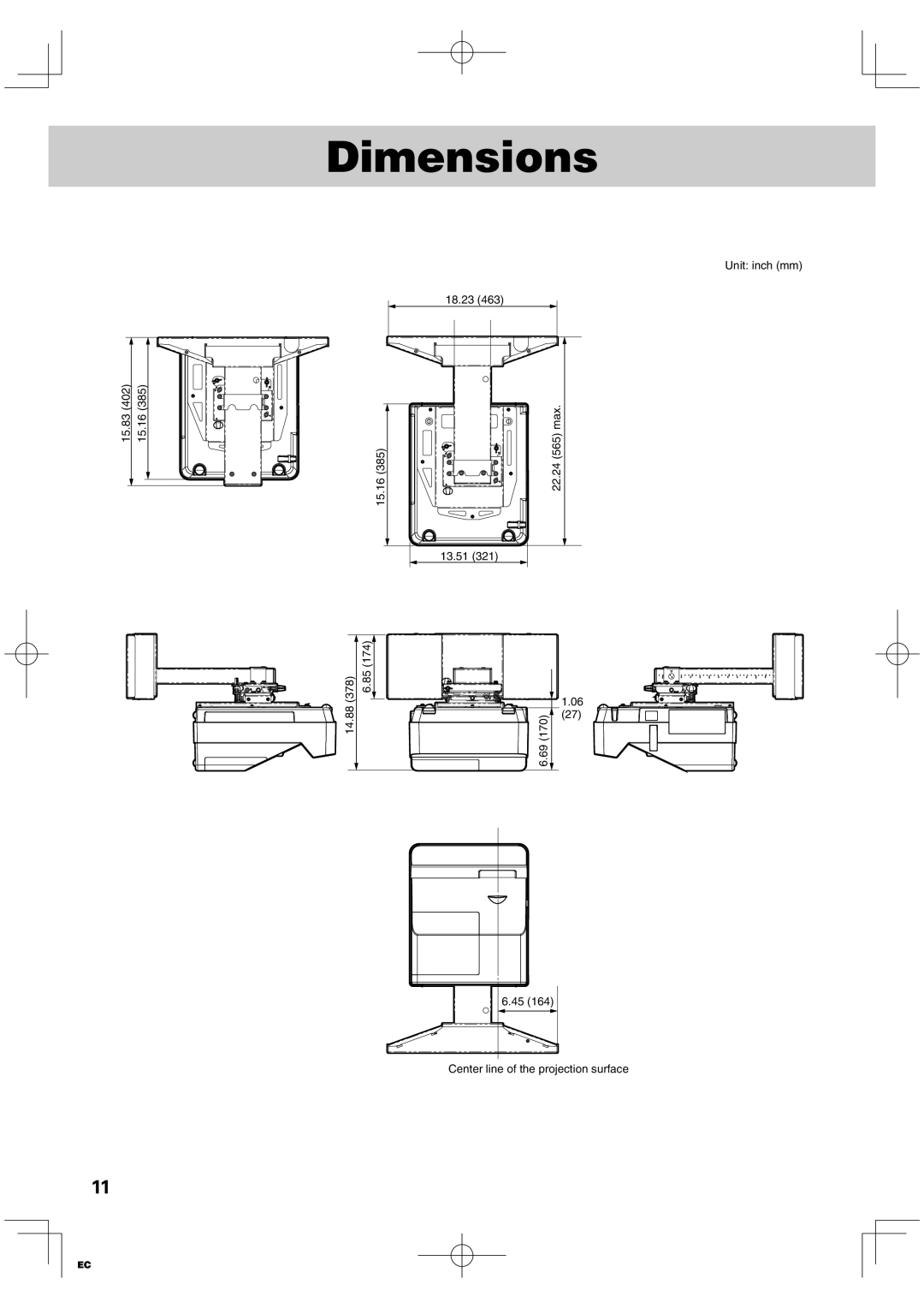 Sanyo POA-CH-EX06 installation manual Dimensions 