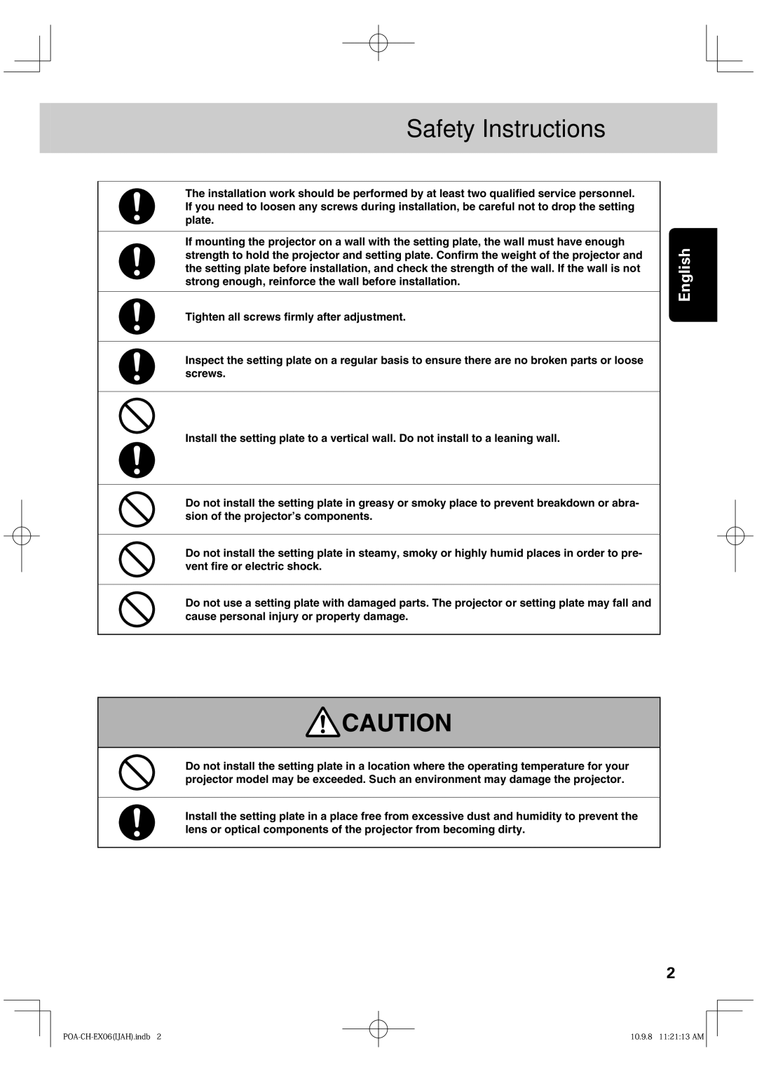 Sanyo POA-CH-EX06 installation manual Safety Instructions 