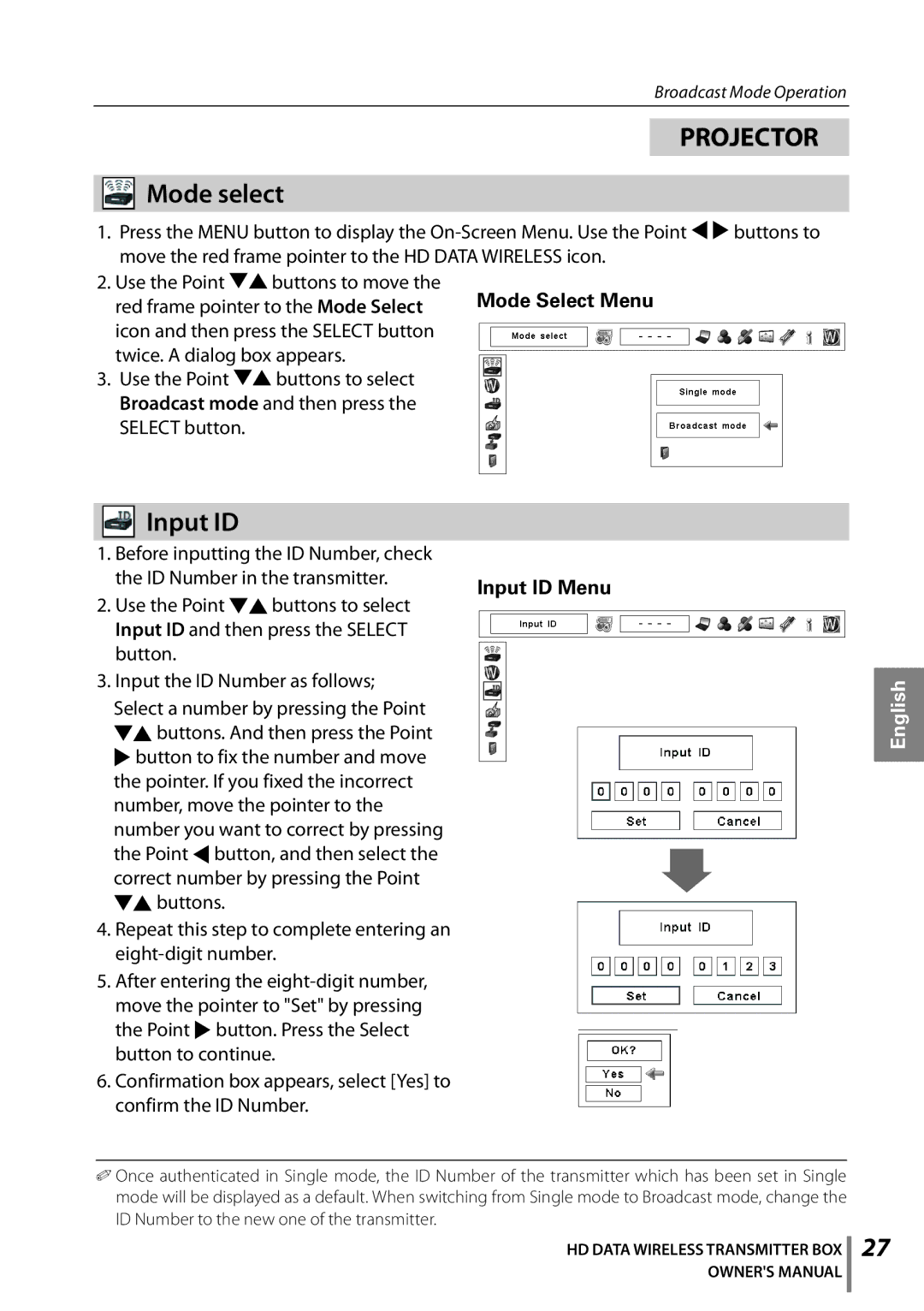 Sanyo POA-HDTM01 owner manual Input ID 