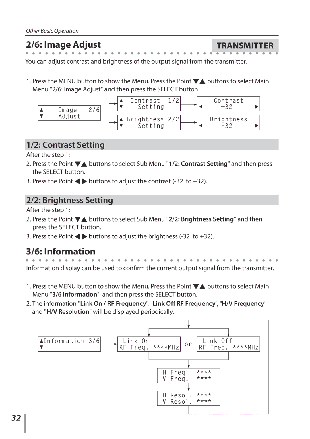 Sanyo POA-HDTM01 owner manual Image Adjust, Information, Contrast Setting, Brightness Setting 