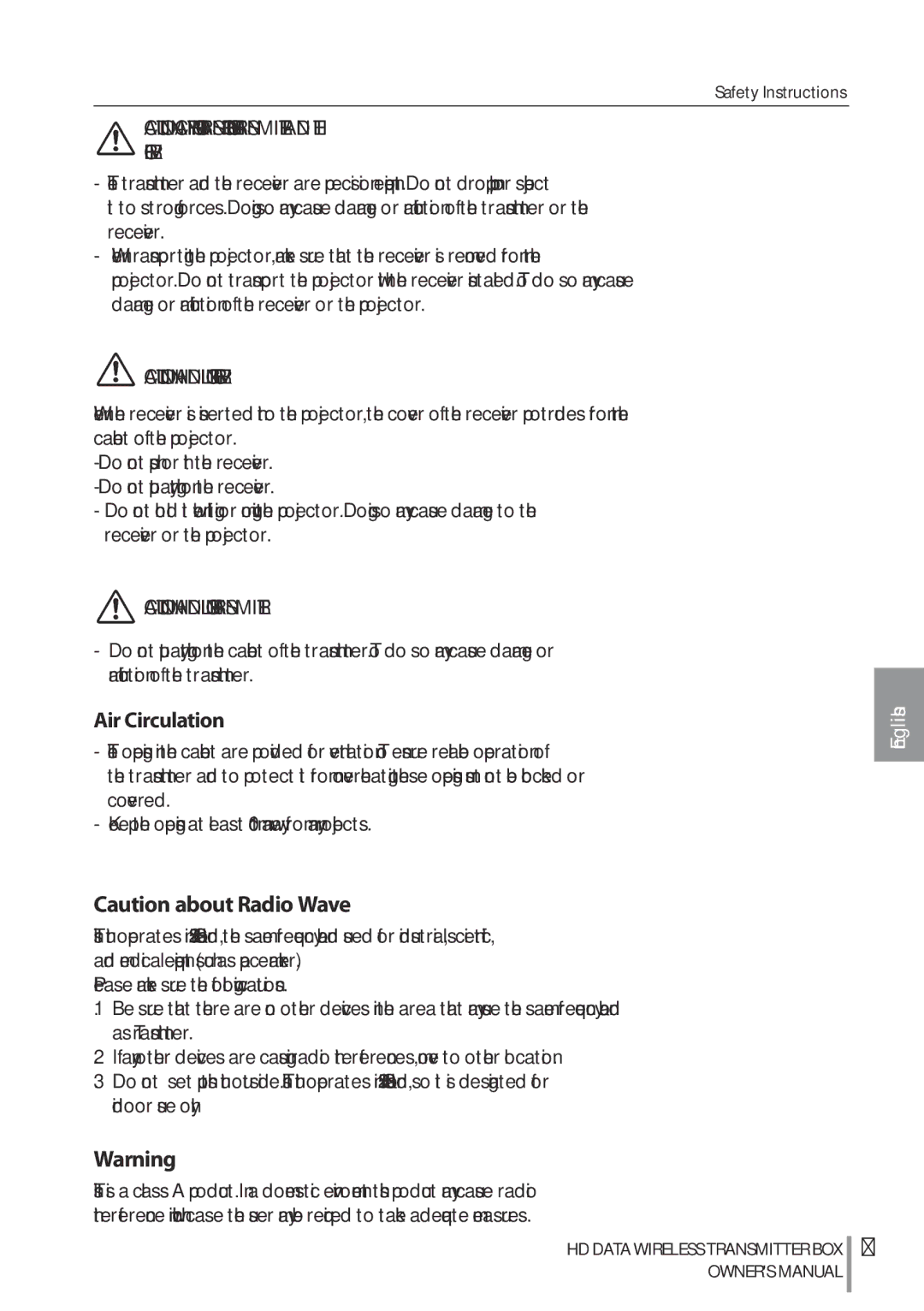 Sanyo POA-HDTM01 owner manual Air Circulation 