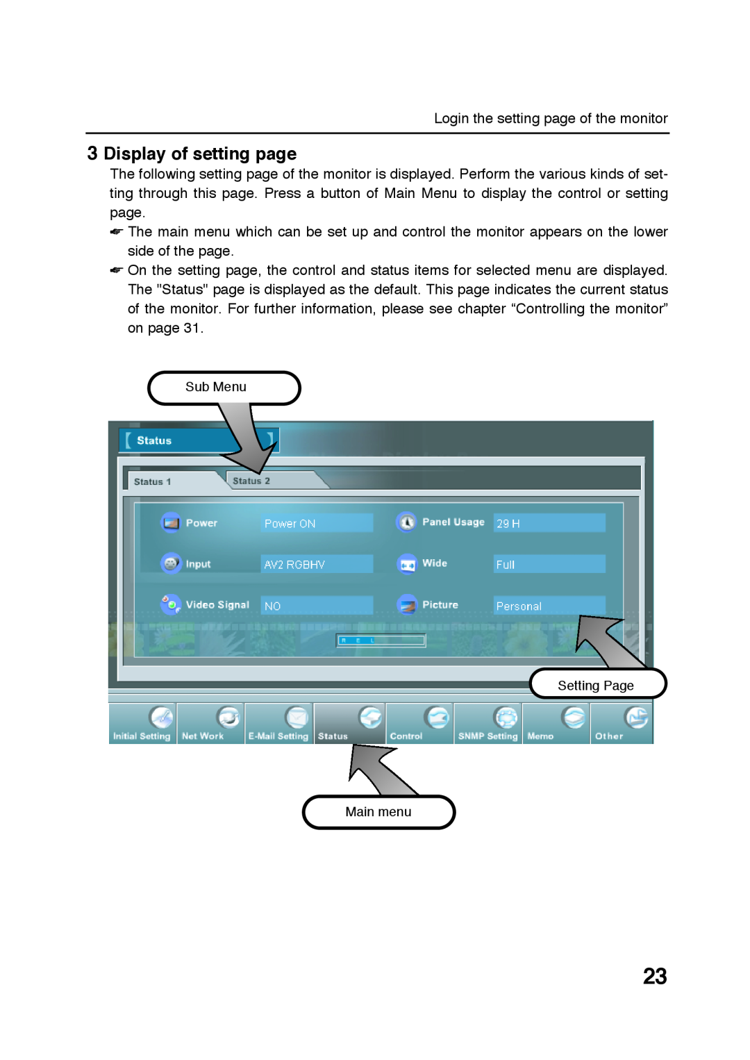 Sanyo POA-LN01 appendix Display of setting page 