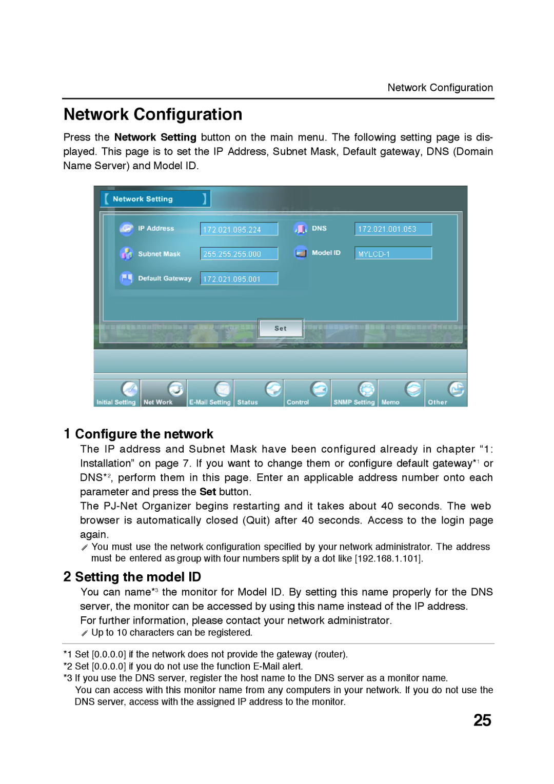 Sanyo POA-LN01 appendix Configure the network, Setting the model ID 