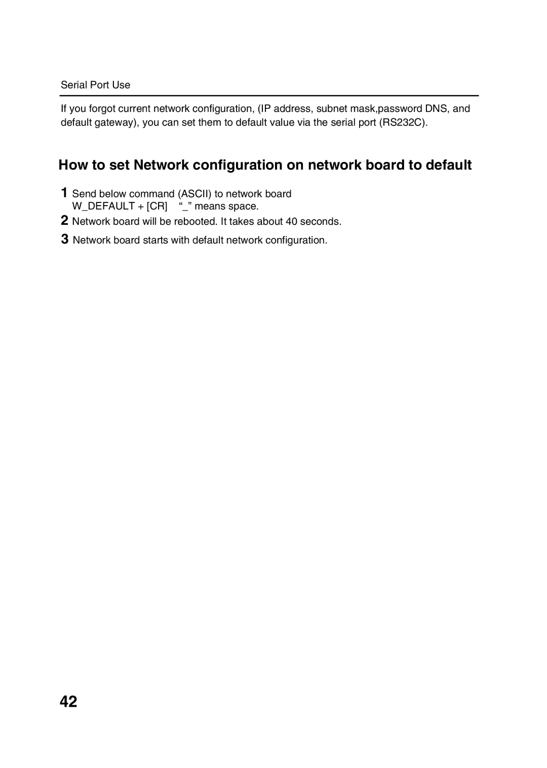 Sanyo POA-LN01 appendix How to set Network configuration on network board to default 