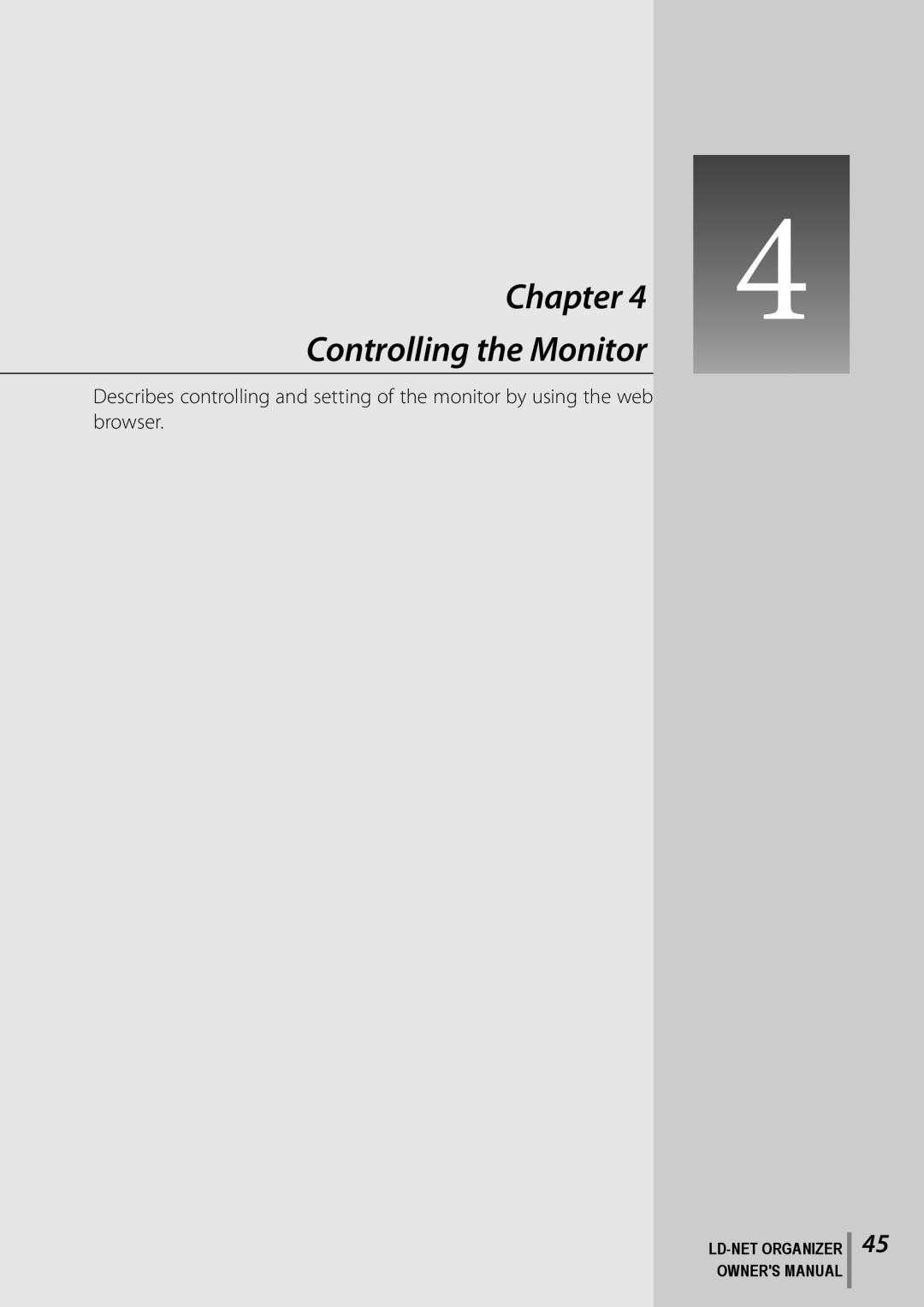 Sanyo POA-LN02 owner manual Controlling the Monitor, Chapter, Ld-Net Organizer Owners Manual 