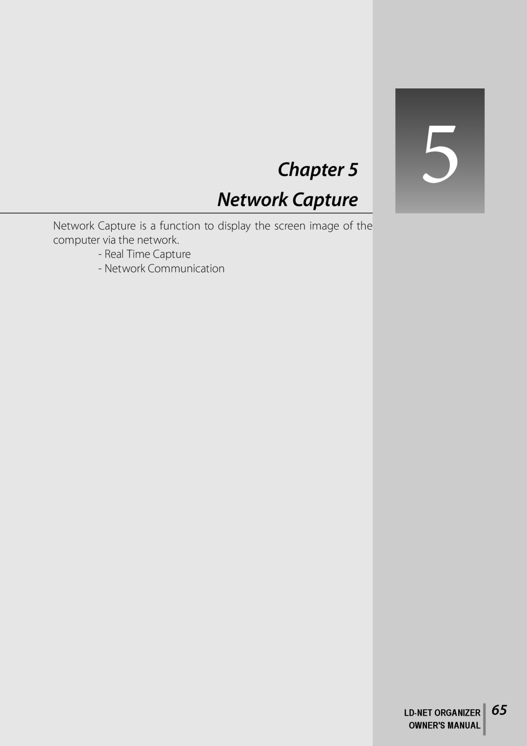 Sanyo POA-LN02 Network Capture, Chapter, Real Time Capture Network Communication, Ld-Net Organizer Owners Manual 
