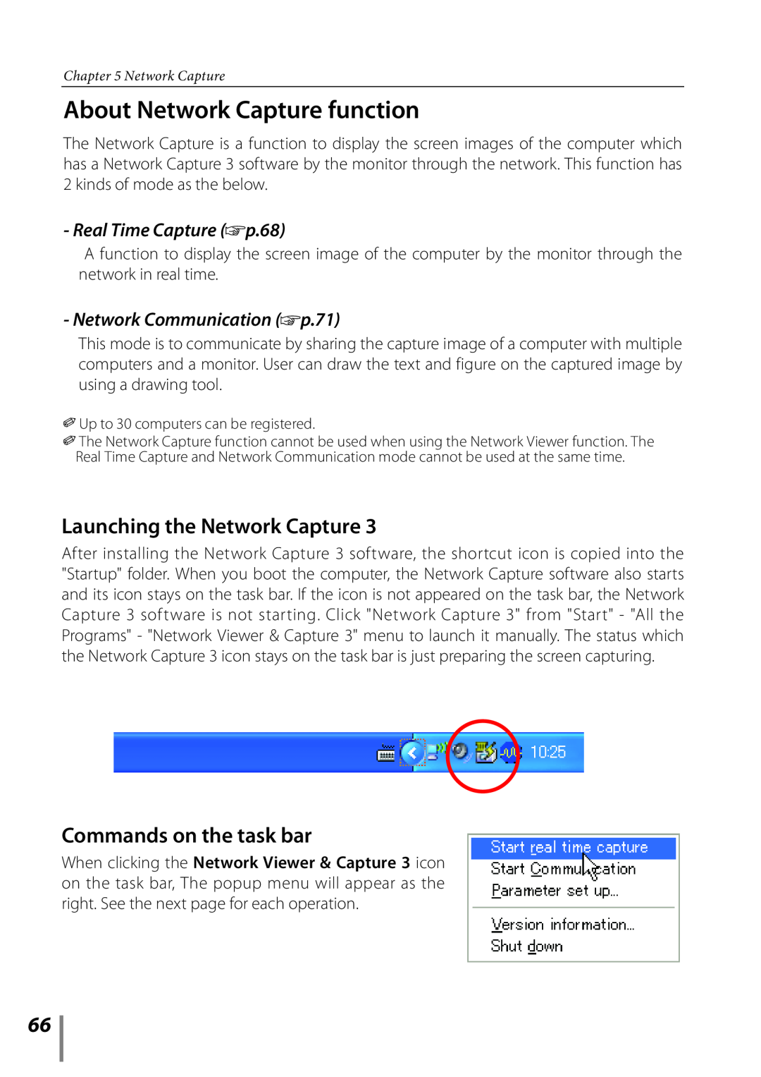 Sanyo POA-LN02 owner manual About Network Capture function, Launching the Network Capture, Commands on the task bar 