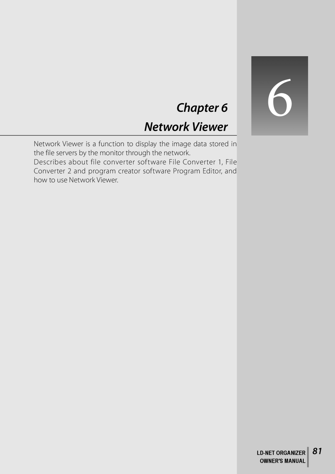Sanyo POA-LN02 owner manual Network Viewer, Chapter, Ld-Net Organizer Owners Manual 