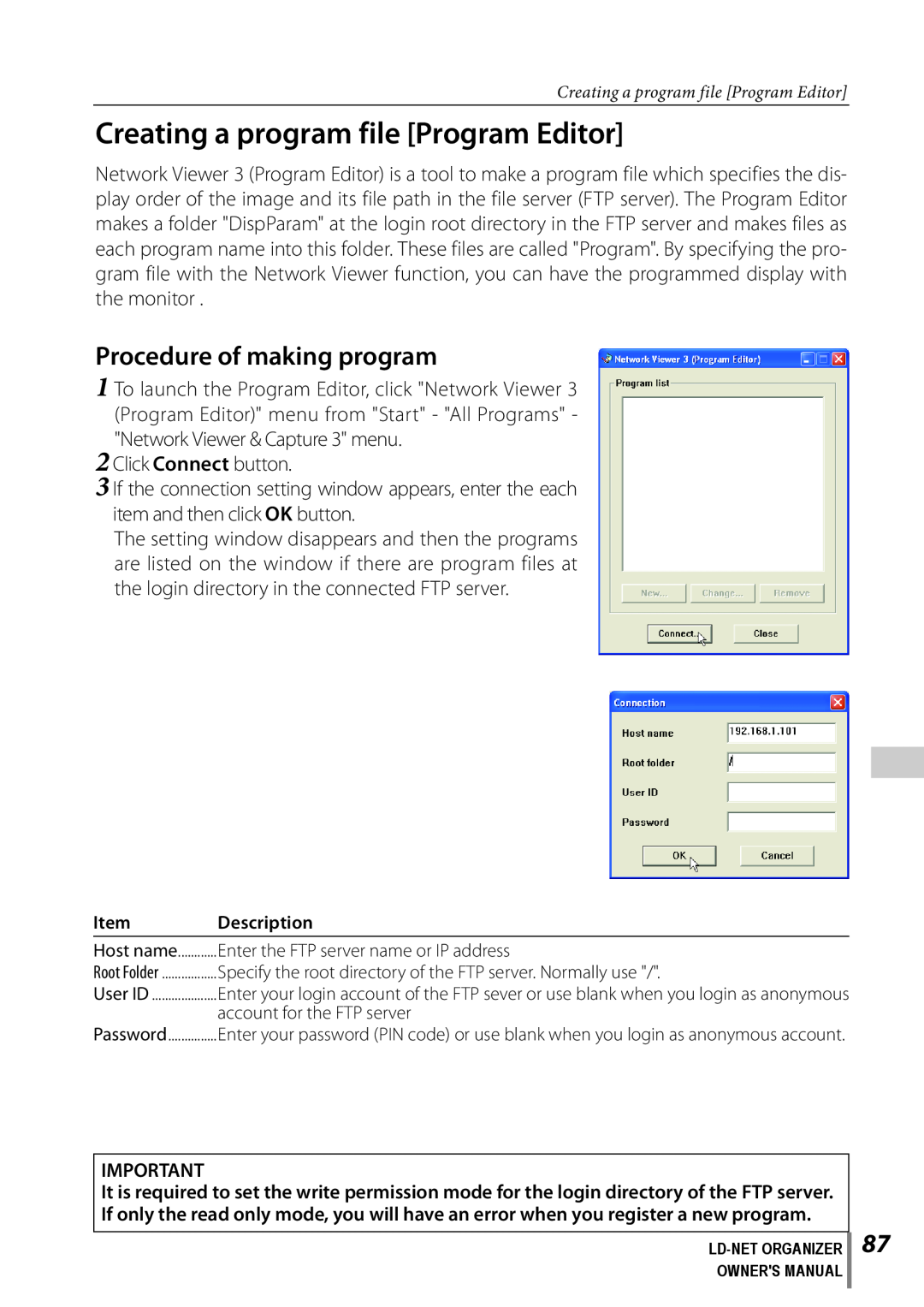 Sanyo POA-LN02 owner manual Creating a program file Program Editor, Procedure of making program, Click Connect button 