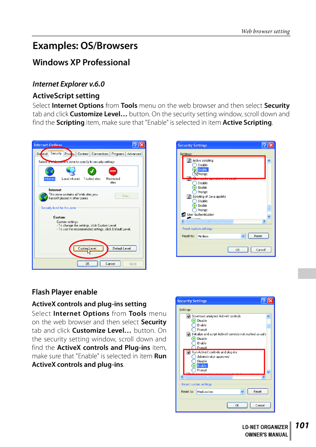 Sanyo POA-LN02 owner manual Examples OS/Browsers, Windows XP Professional, 101, Internet Explorer 