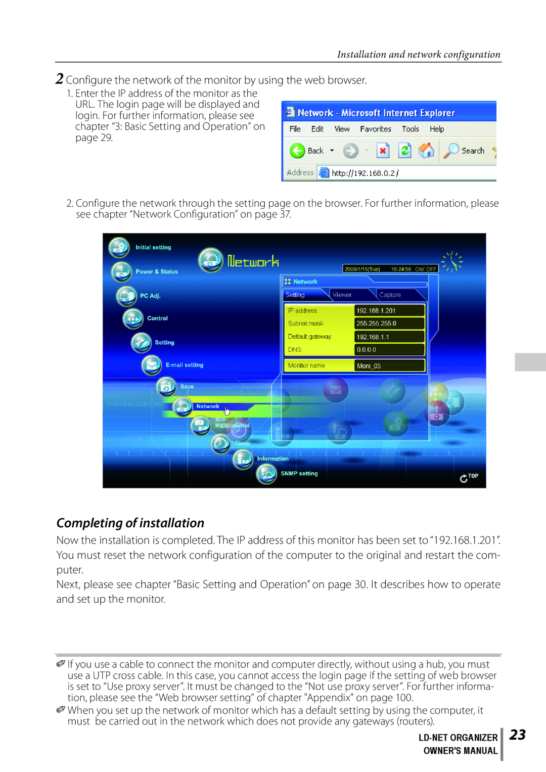 Sanyo POA-LN02 owner manual Completing of installation 