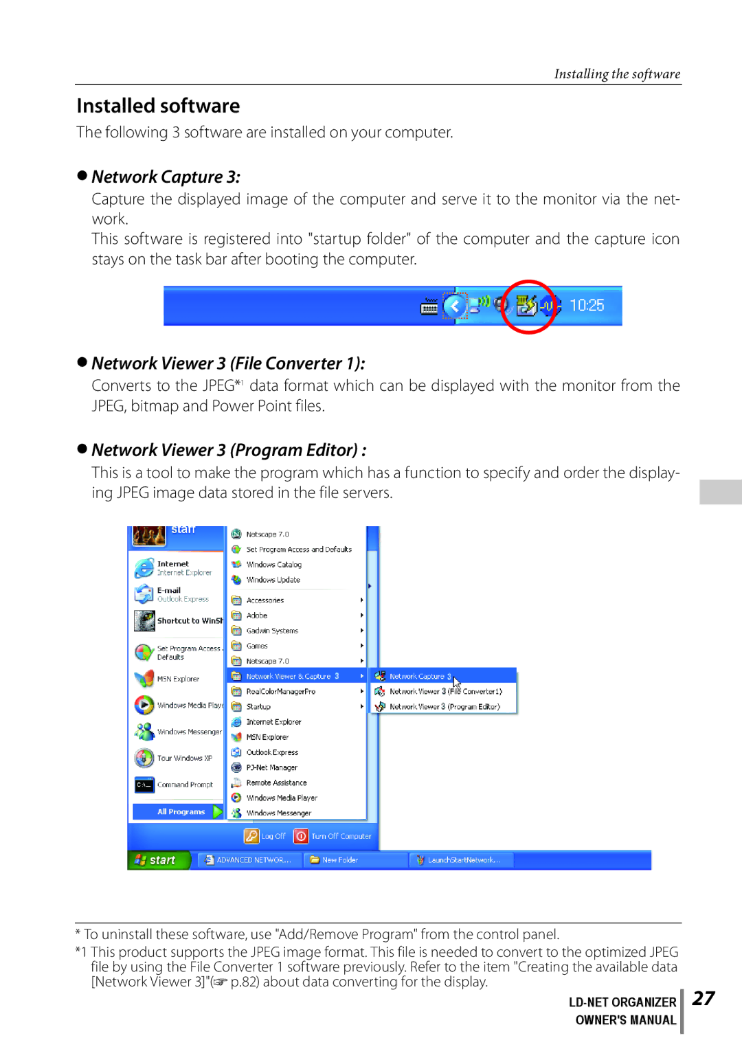 Sanyo POA-LN02 Installed software, Network Capture, Network Viewer 3 File Converter, Network Viewer 3 Program Editor 