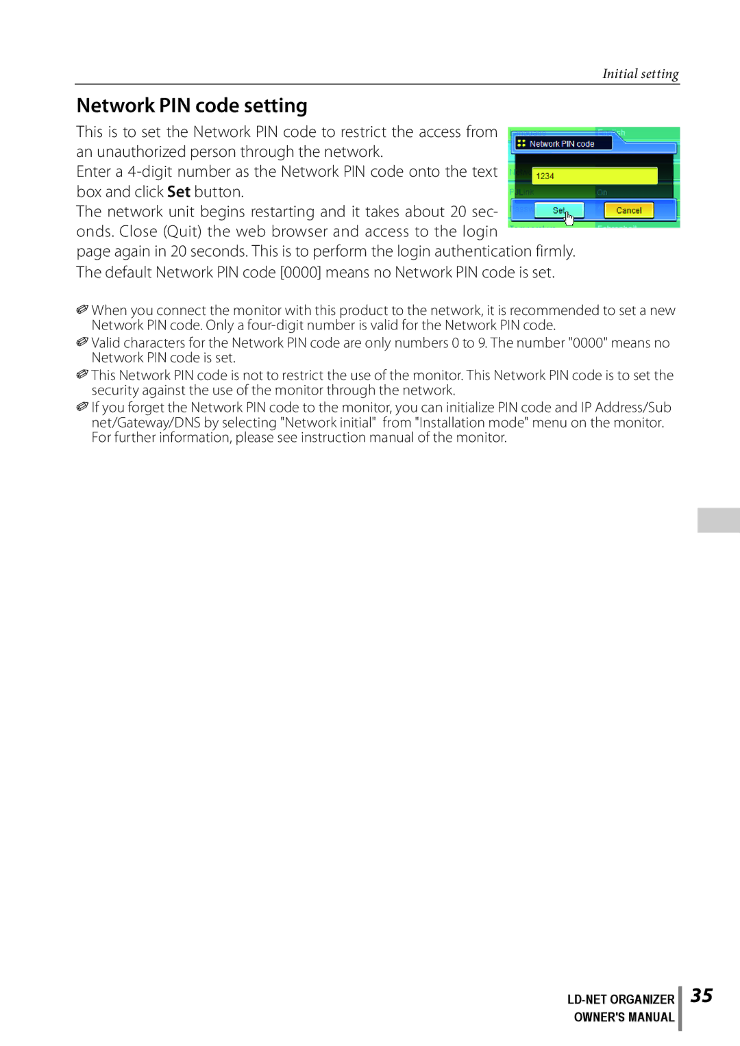 Sanyo POA-LN02 owner manual Initial setting 