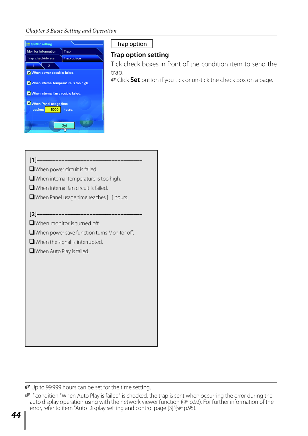 Sanyo POA-LN02 owner manual Trap option setting 