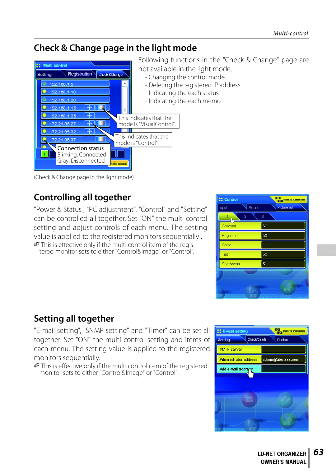 Sanyo POA-LN02 owner manual Check & Change page in the light mode, Controlling all together, Setting all together 