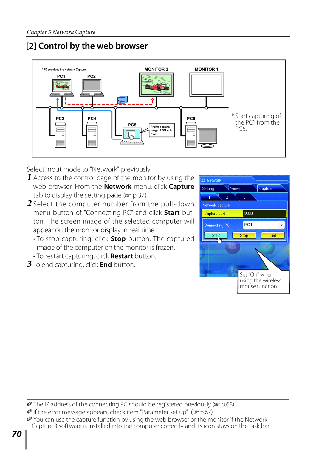 Sanyo POA-LN02 owner manual Control by the web browser, Start capturing of the PC1 from the PC5 