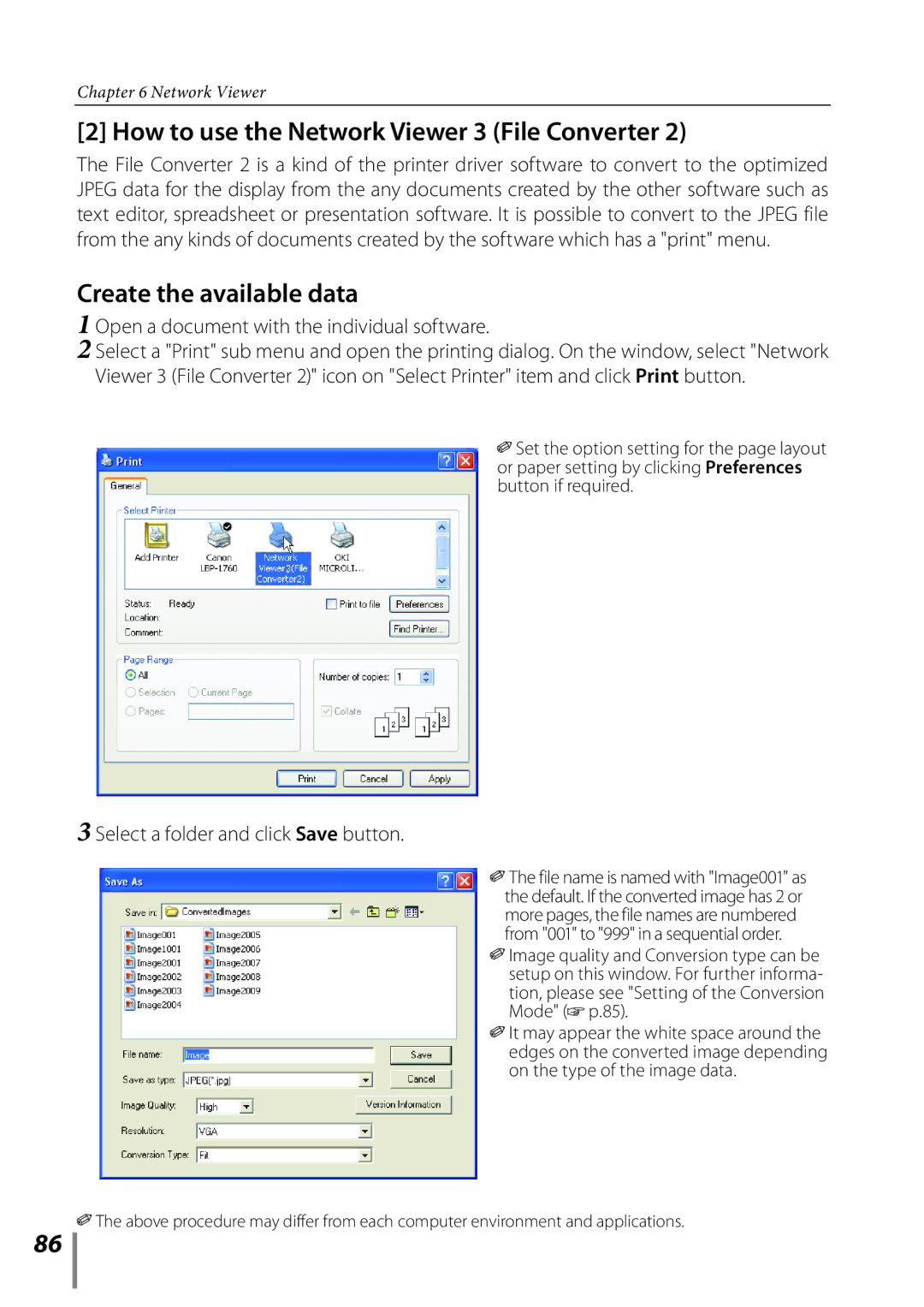 Sanyo POA-LN02 owner manual Open a document with the individual software, Select a folder and click Save button 