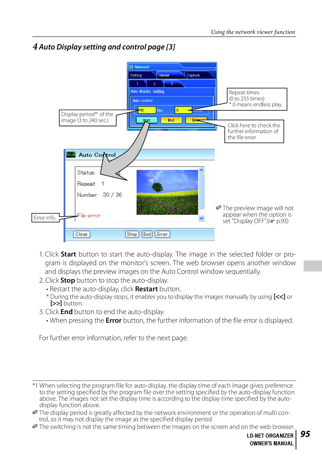 Sanyo POA-LN02 owner manual Auto Display setting and control 