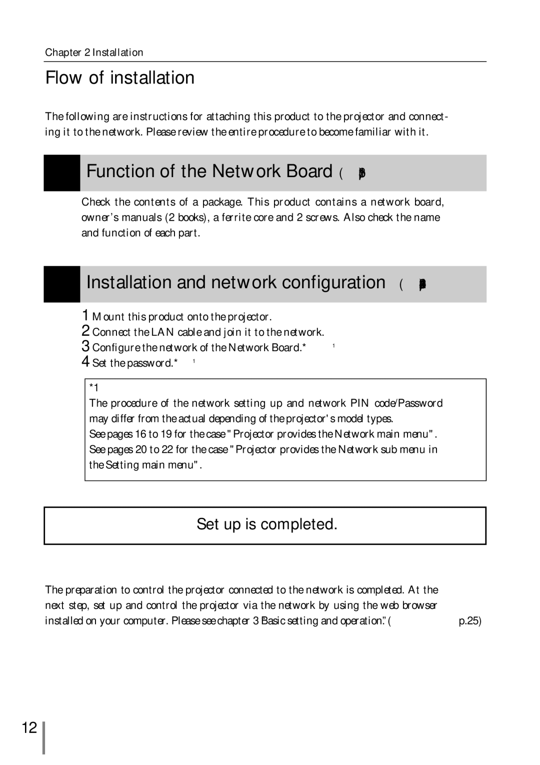 Sanyo POA-MD13NET2 owner manual Flow of installation, Set up is completed 