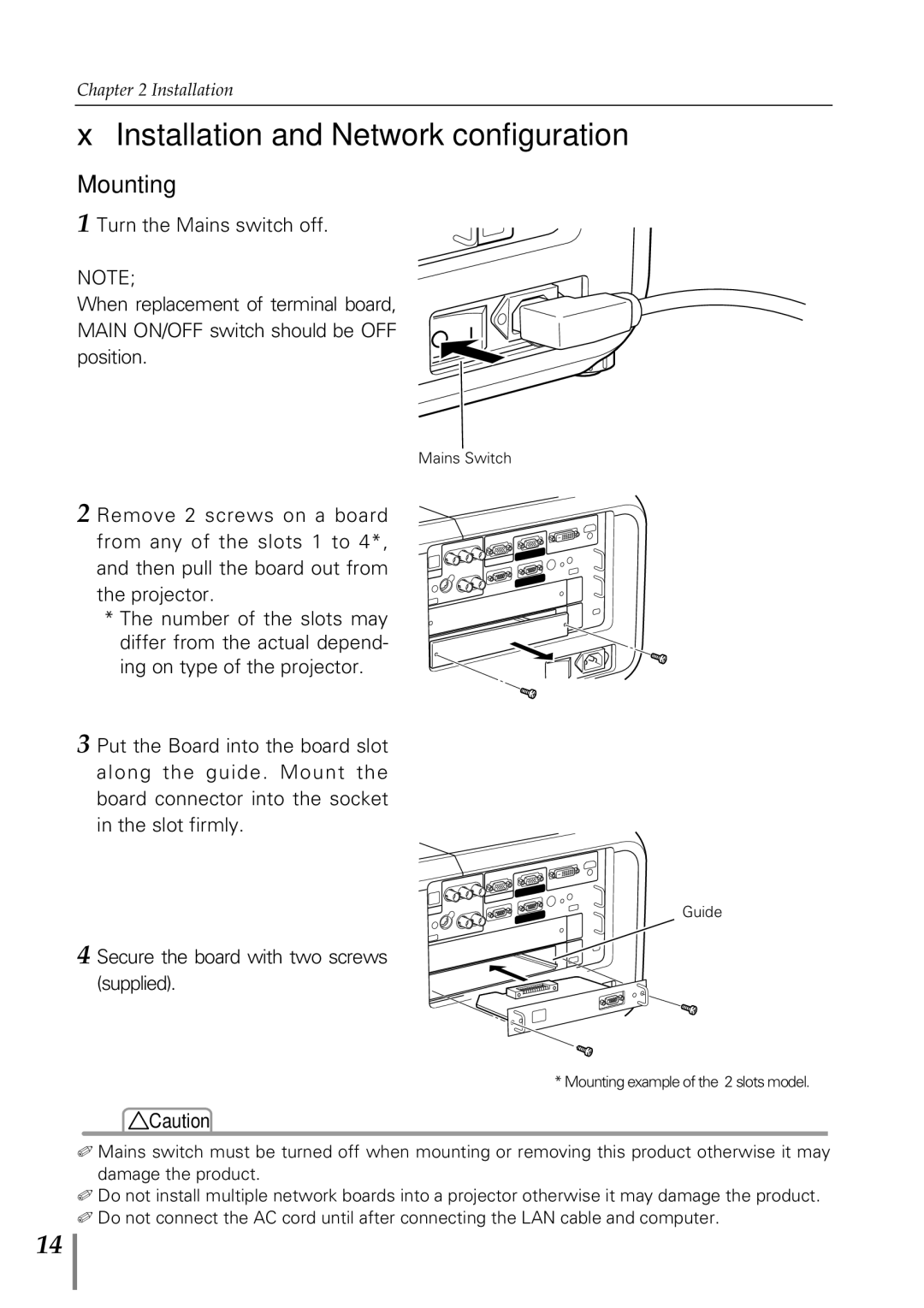 Sanyo POA-MD13NET2 owner manual Installation and Network configuration, Mounting 