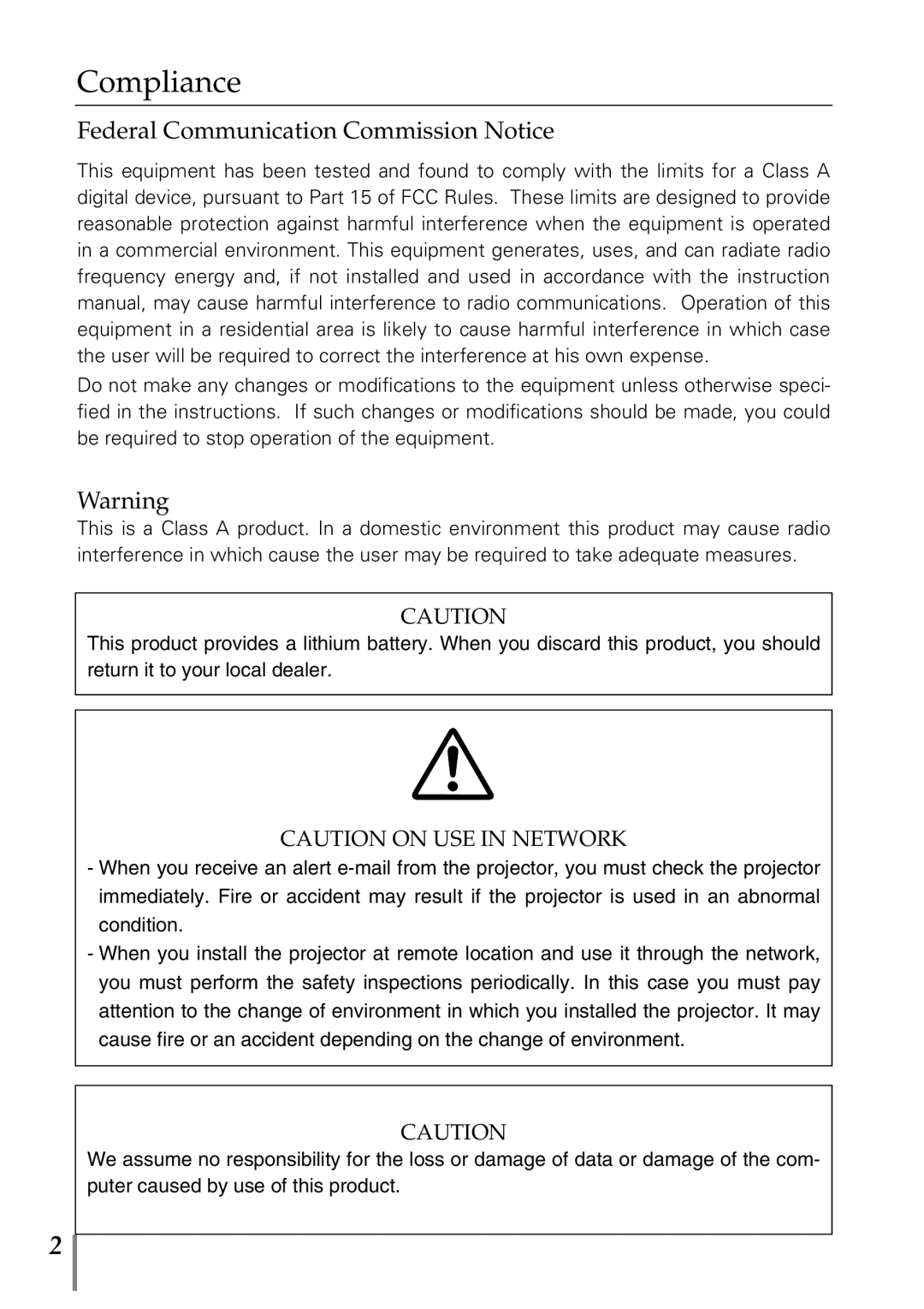 Sanyo POA-MD13NET2 owner manual Compliance, Federal Communication Commission Notice 