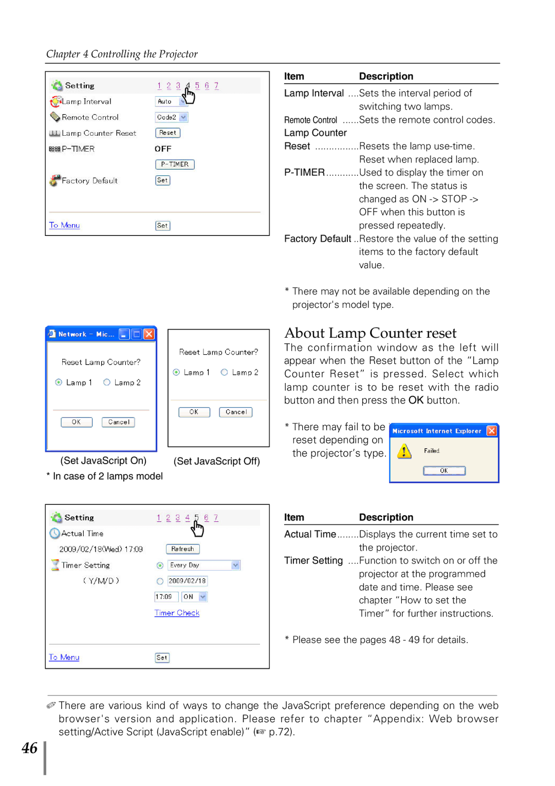 Sanyo POA-MD13NET2 owner manual About Lamp Counter reset, Switching two lamps 