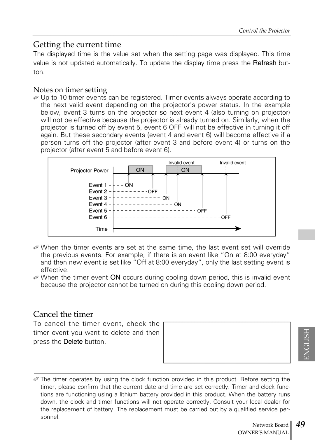 Sanyo POA-MD13NET2 owner manual Getting the current time, Cancel the timer 