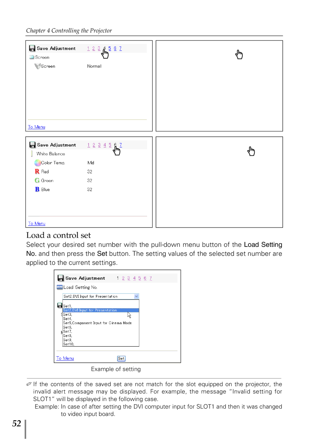 Sanyo POA-MD13NET2 owner manual Load a control set 