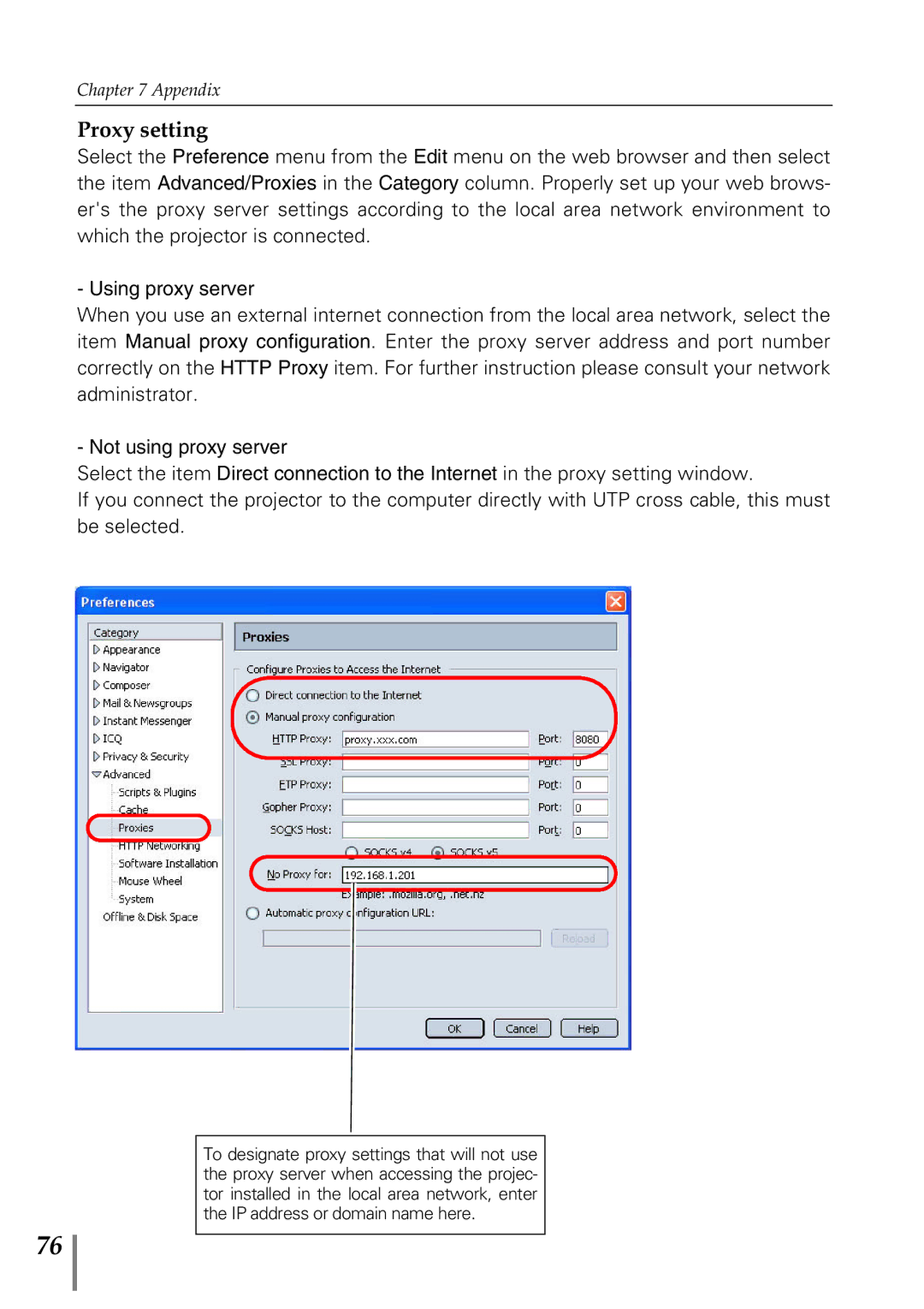 Sanyo POA-MD13NET2 owner manual Proxy setting 