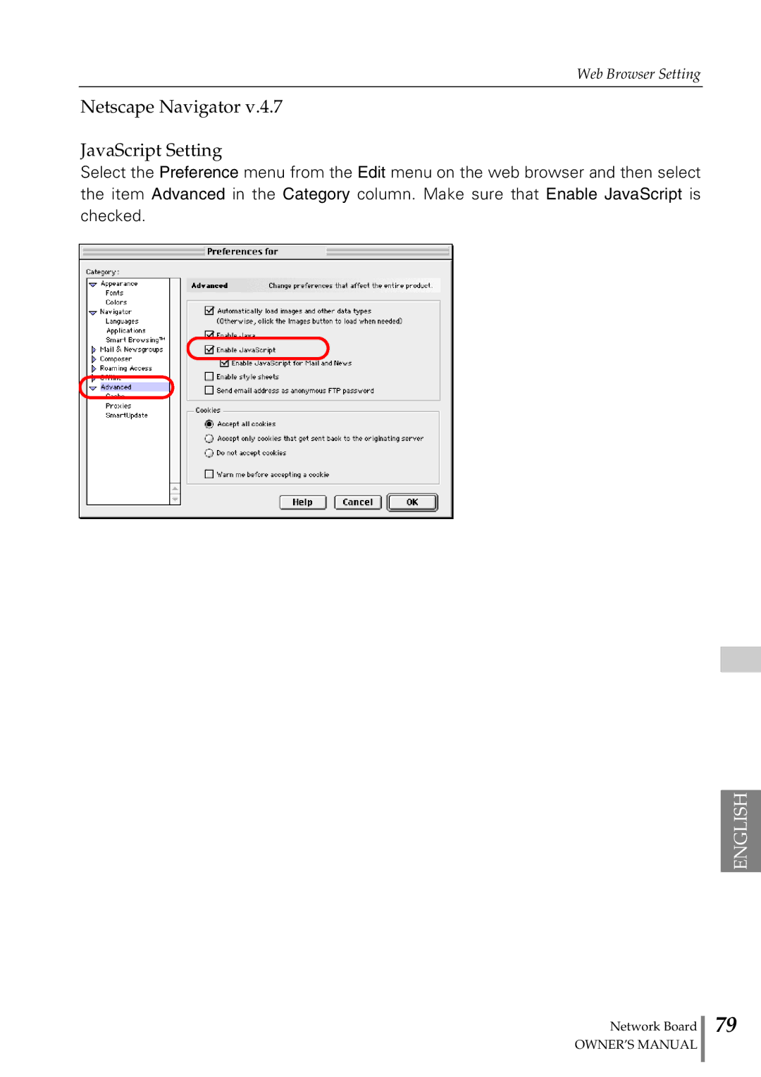 Sanyo POA-MD13NET2 owner manual Netscape Navigator JavaScript Setting 