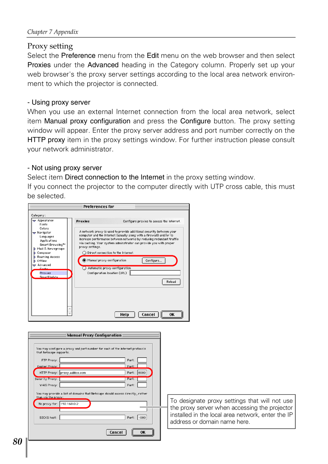 Sanyo POA-MD13NET2 owner manual Proxy setting 